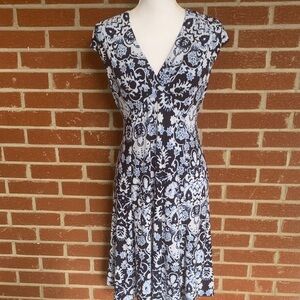 Lauren Ralph Lauren Navy and White Patterned Midi Dress